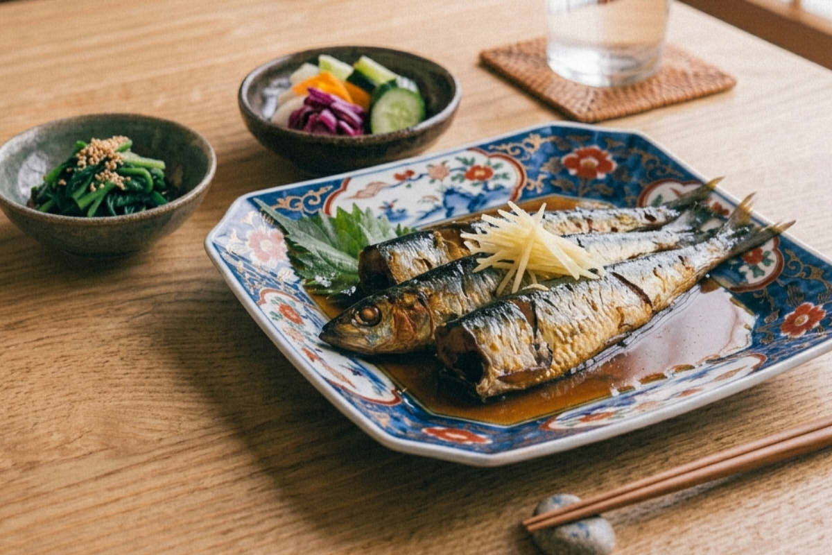 Japanese sardines simmered in traditional Nitsuke sauce using the 1:1:1 soy sauce, sake, mirin ratio