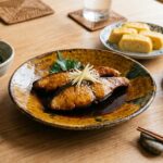 “Japanese Nitsuke fish simmered in soy sauce, sake, and mirin 1:1:1 broth”